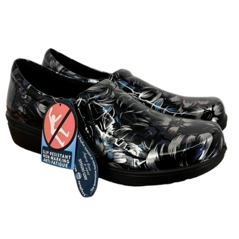EASY WORKS BY EASY STREET Tiffany CLOGS-Black/Silver Multi Patent- Size 11
